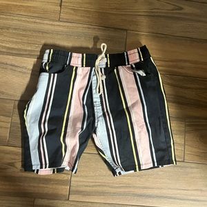 Fresh Prints of Bel-Air Large Shorts Striped Pink Blue Yellow 90s Retro